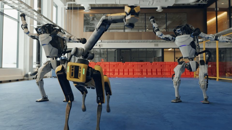 A still from Boston Dynamics' "Do You Love Me?" video.