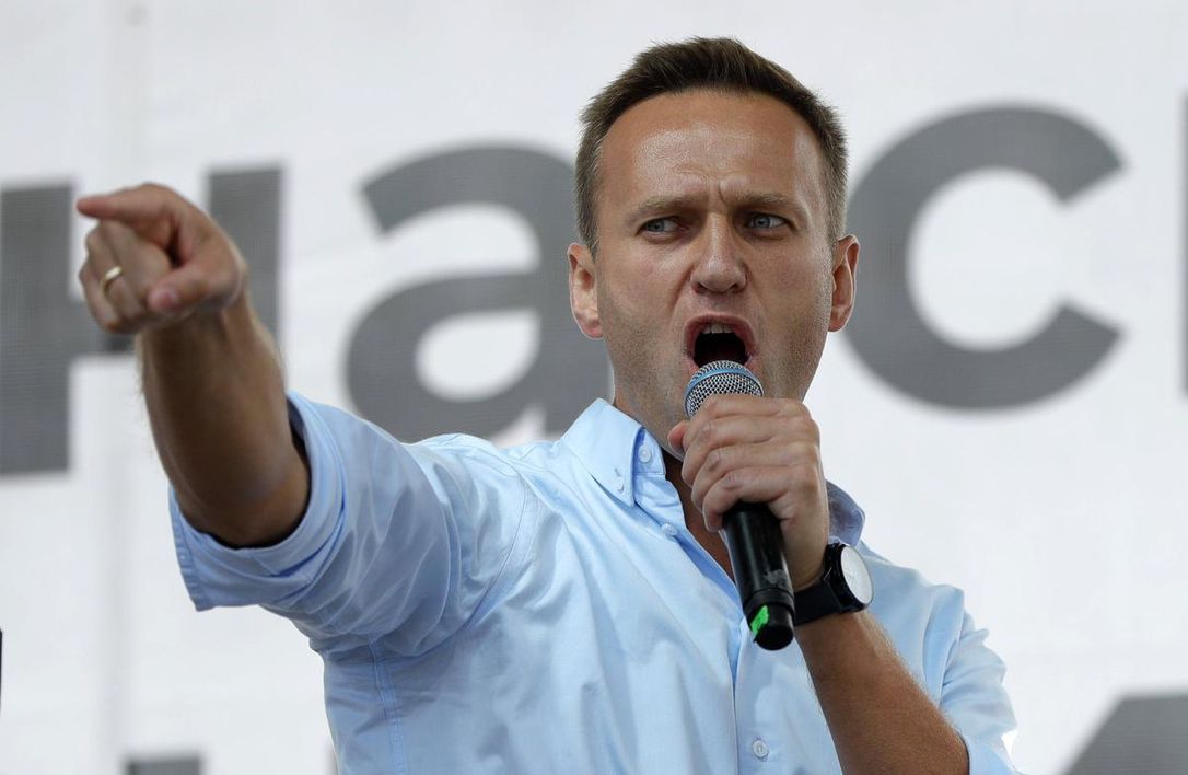 In this July 20, 2019, file photo, Russian opposition activist Alexei Navalny gestures while speaking to a crowd during a political protest in Moscow. Berlin’s Justice Ministry has approved a request from Moscow for legal assistance in the investigation of the poisoning of Navalny, and has tasked state prosecutors with working with Russian authorities. PAVEL GOLOVKIN / AP